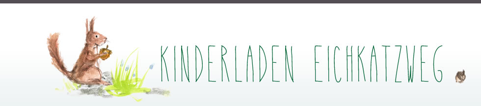 Kinderladen Eichkatzweg – handgezeichnetes Logo mit Eichhörnchen und Maus